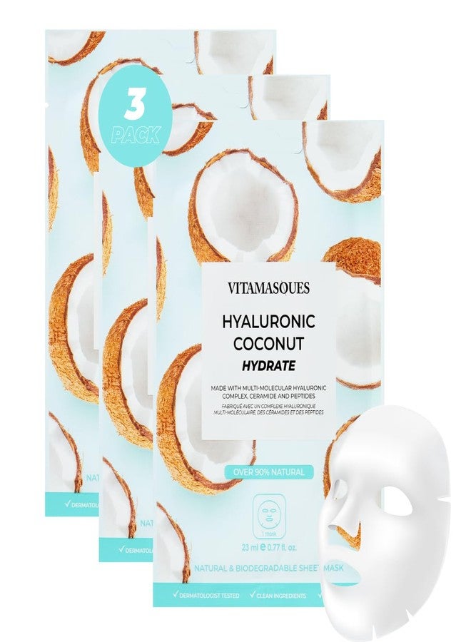 Vitamasques Biodegradable Coconut Face Mask, Hydrating Hyaluronic Acid, for All Skin Types (Pack of 3) - Image 1